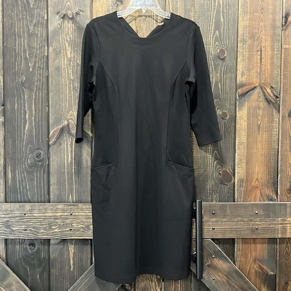 J. McLaughlin Catalyst Dress M Black 3/4 Sleeves Pockets Stretch Knee Length - Picture 1 of 11